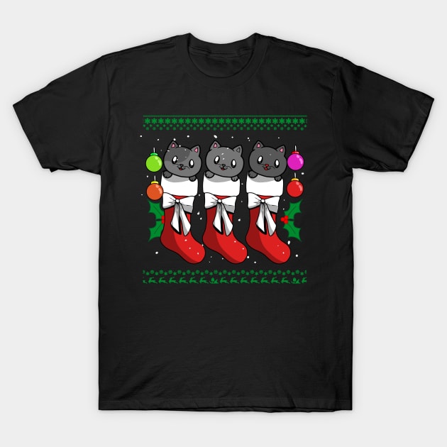 Santa’s Black Cat Kitten In Xmas Stocking Pets Lovers Gift T-Shirt by YouareweirdIlikeyou